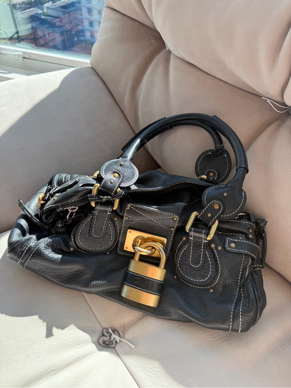 CHLOE VINTAGE BLACK LEATHER PADDINGTON BAG